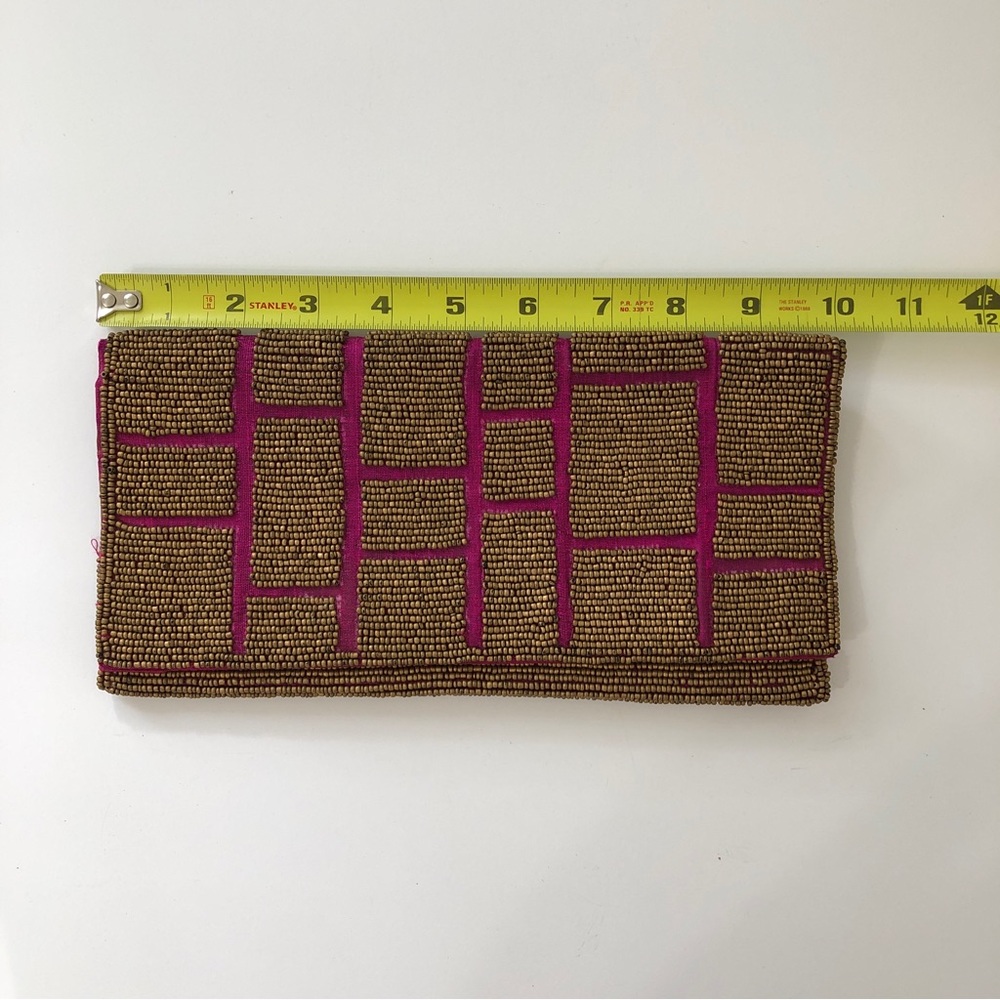 Brass Beaded Silk Slim Clutch handbag purse - Picture 7 of 8